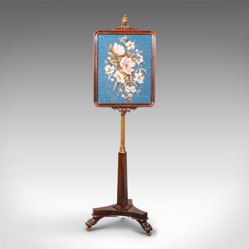 ANTIQUE FIRESIDE POLE SCREEN ENGLISH ROSEWOOD NEEDLEPOINT WILLIAM IV C1830 - ADDITIONAL PHOTO 1