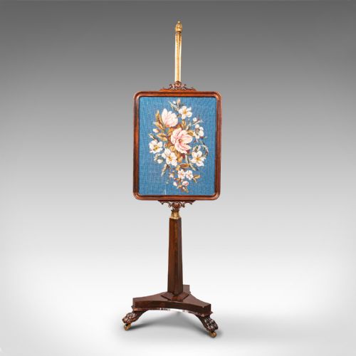 ANTIQUE FIRESIDE POLE SCREEN ENGLISH ROSEWOOD NEEDLEPOINT WILLIAM IV C1830 - ADDITIONAL PHOTO 2