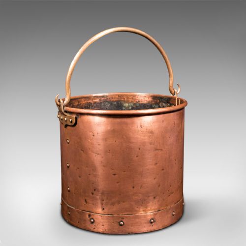 fig 3. Pair Of Antique Fireside Bins, English, Copper, Coal, Fire Bucket, Victorian
