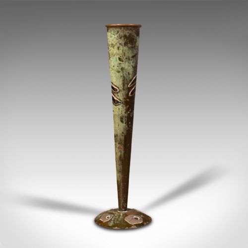 fig 3. Pair Of Antique Flute Vases, French, Copper, Posy, Art Nouveau Taste, Circa 1920