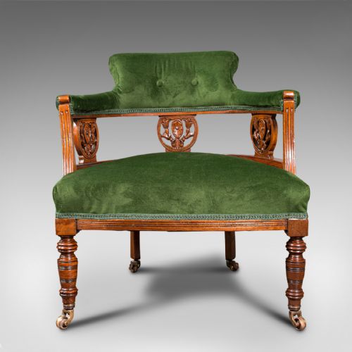 fig 1. Antique Tub Chair, English, Velvet, Mahogany, Elbow, Seat, Edwardian, Circa 1910