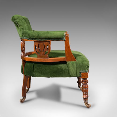 fig 2. Antique Tub Chair, English, Velvet, Mahogany, Elbow, Seat, Edwardian, Circa 1910