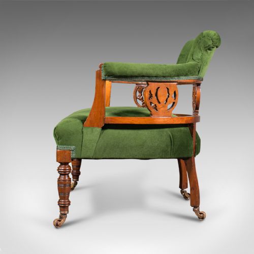 fig 4. Antique Tub Chair, English, Velvet, Mahogany, Elbow, Seat, Edwardian, Circa 1910
