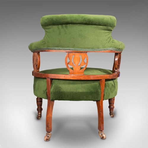 fig 5. Antique Tub Chair, English, Velvet, Mahogany, Elbow, Seat, Edwardian, Circa 1910