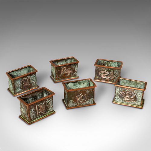 Set of 6 Antique Napkin Rings, English, Copper, Arts and Crafts, Circa 1920