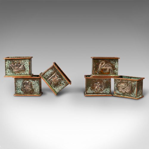 fig 1. Set of 6 Antique Napkin Rings, English, Copper, Arts And Crafts, Circa 1920