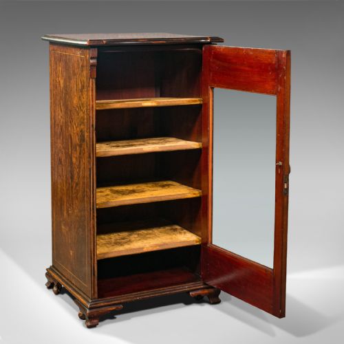 fig 1. Antique Music Cabinet, English, Rosewood, Display Case, Inlay, Victorian, C.1870