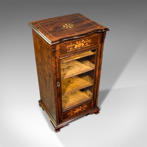 fig 5. Antique Music Cabinet, English, Rosewood, Display Case, Inlay, Victorian, C.1870
