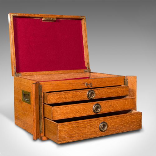 Antique Collector's Specimen Case, English, Oak, Chest, Jewellery Box, Edwardian