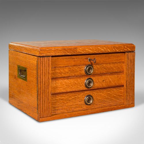 fig 1. Antique Collector's Specimen Case, English, Oak, Chest, Jewellery Box, Edwardian