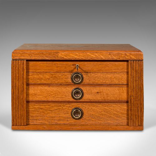 fig 2. Antique Collector's Specimen Case, English, Oak, Chest, Jewellery Box, Edwardian
