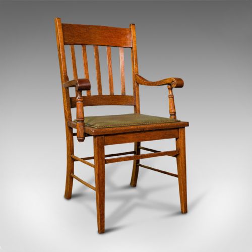 fig 1. Set, 6, Antique Dining Chairs, English, Oak, Carver, Seat, Arts And Crafts Taste