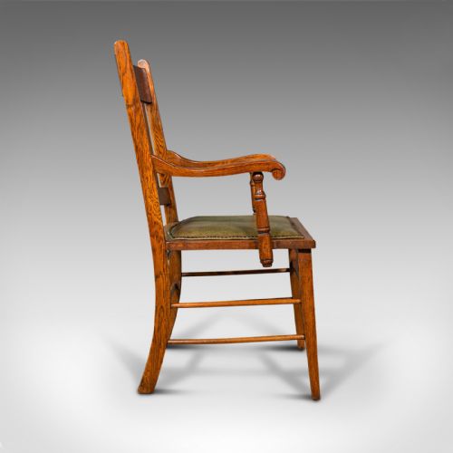 fig 3. Set, 6, Antique Dining Chairs, English, Oak, Carver, Seat, Arts And Crafts Taste
