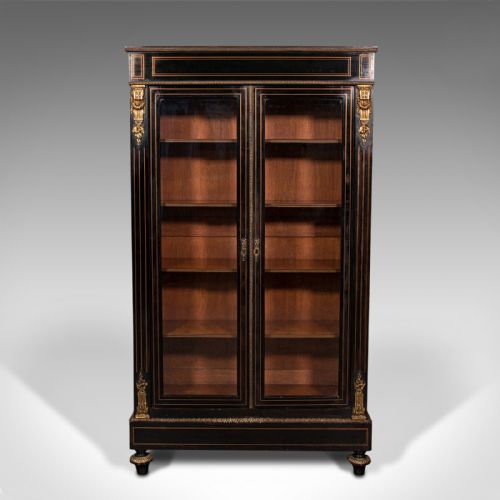 fig 1. Tall Antique Vitrine Cabinet, English, Display Case, Bookcase, Regency, C.1830