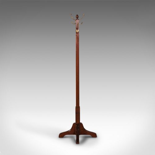 fig 1. Antique Coat Stand, English, Mahogany, Brass, Hallway Hat Rack, Edwardian, 1910