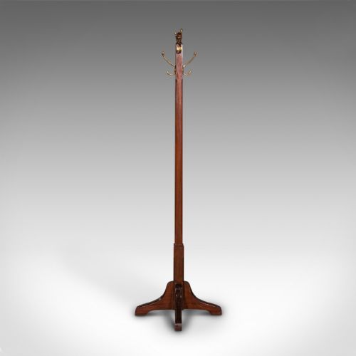 fig 2. Antique Coat Stand, English, Mahogany, Brass, Hallway Hat Rack, Edwardian, 1910