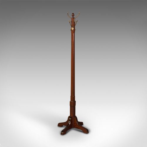 fig 3. Antique Coat Stand, English, Mahogany, Brass, Hallway Hat Rack, Edwardian, 1910