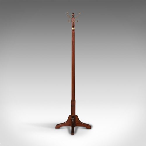 fig 4. Antique Coat Stand, English, Mahogany, Brass, Hallway Hat Rack, Edwardian, 1910