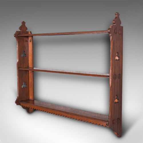 fig 3. Antique Mounted Whatnot, English, Oak, Wall Shelf, Arts And Crafts, Victorian