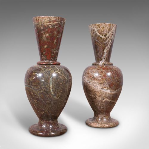 Pair of Antique Decorative Posy Vases, English, Granite, Flower Urn, Victorian
