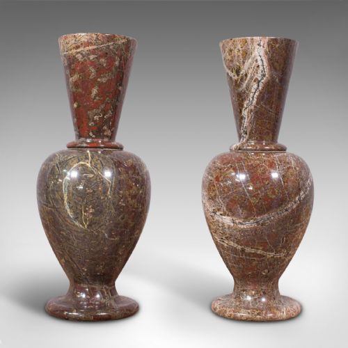 fig 1. Pair Of Antique Decorative Posy Vases, English, Granite, Flower Urn, Victorian