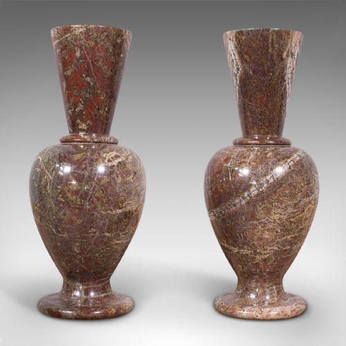 fig 2. Pair Of Antique Decorative Posy Vases, English, Granite, Flower Urn, Victorian