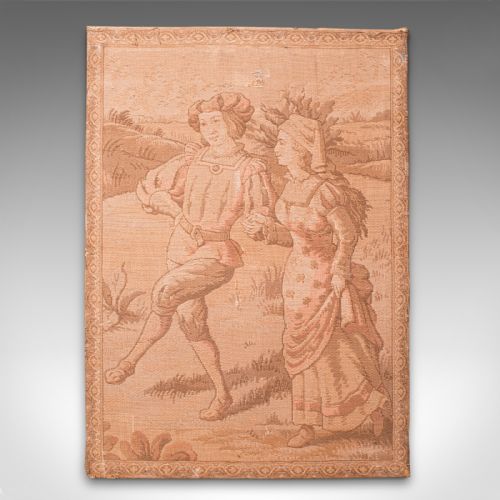 fig 1. Antique Needlepoint Tapestry, Continental, Embroidered, Framed Panel, Victorian