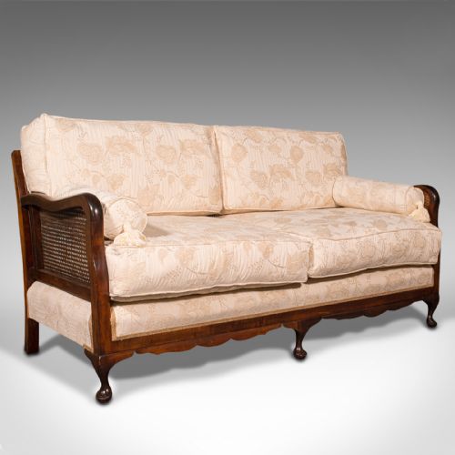 Antique Bergere Sofa, English, Beech, Cane, 2 Seat Settee, Edwardian, Circa 1910