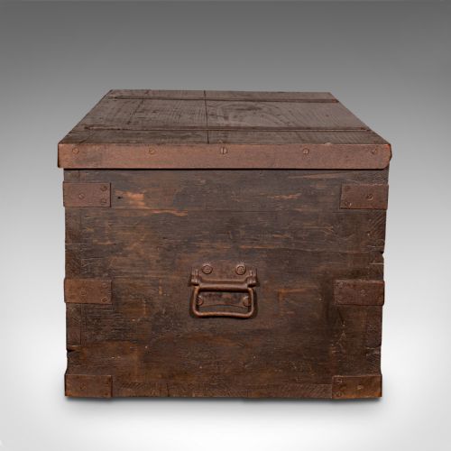 fig 4. Antique Steamer Trunk, English, Pine, Iron, Carriage Chest, Victorian, C.1860