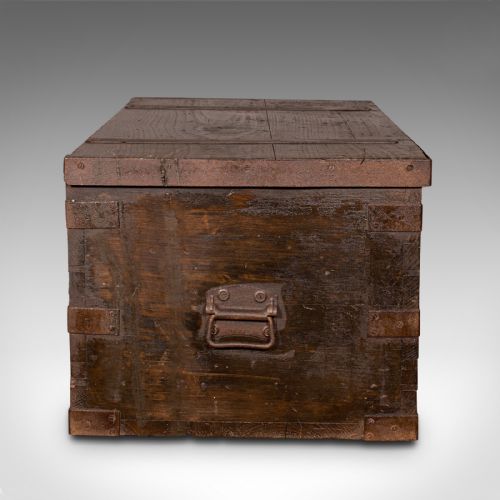 fig 5. Antique Steamer Trunk, English, Pine, Iron, Carriage Chest, Victorian, C.1860