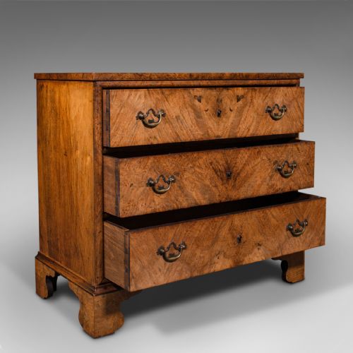 fig 1. Antique Gentleman's Lowboy, English, Burr Walnut, Chest of Drawers, Georgian