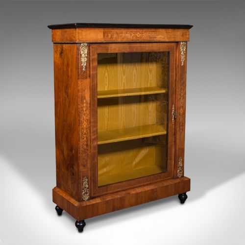 Antique Pier Cabinet, English, Walnut, Inlay, Display Cupboard, Victorian, 1870