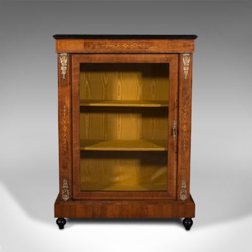 fig 1. Antique Pier Cabinet, English, Walnut, Inlay, Display Cupboard, Victorian, 1870