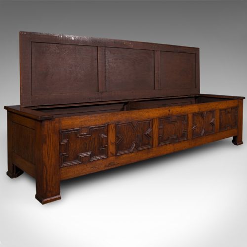 fig 1. Large Antique Blanket Coffer, English, Oak, Chest, Window Seat, Edwardian, 1910