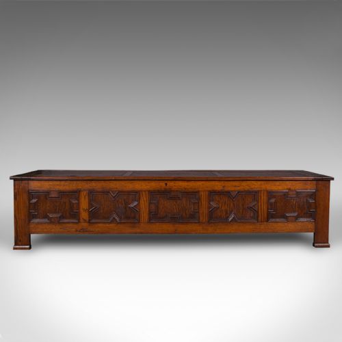 fig 2. Large Antique Blanket Coffer, English, Oak, Chest, Window Seat, Edwardian, 1910