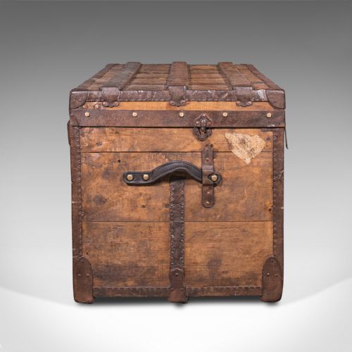 fig 2. Large Antique Steamer Trunk, English, Pine, Travel, Shipping Chest, Victorian