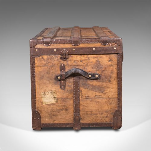 fig 4. Large Antique Steamer Trunk, English, Pine, Travel, Shipping Chest, Victorian