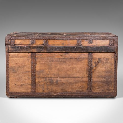 fig 5. Large Antique Steamer Trunk, English, Pine, Travel, Shipping Chest, Victorian