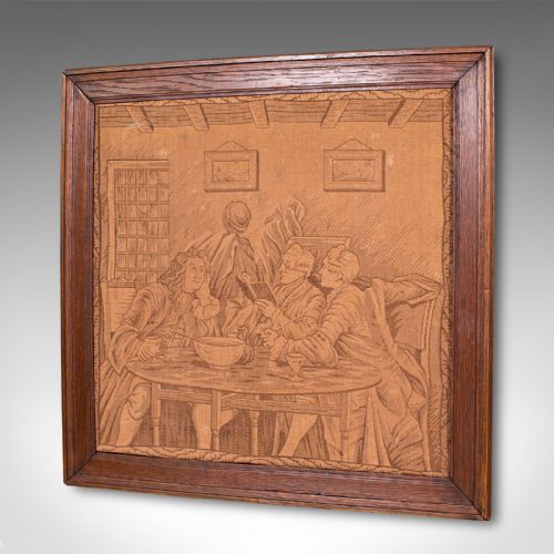 fig 1. Antique Framed Tapestry, English, Needlepoint, Decorative Wall Panel, Victorian