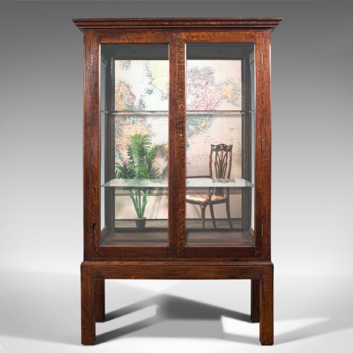 fig 1. Quality Antique Display Cabinet, English, Oak, Retail, Showcase, Edwardian, 1910