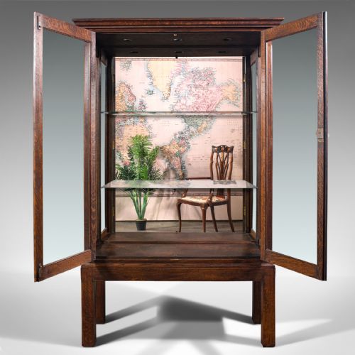 fig 3. Quality Antique Display Cabinet, English, Oak, Retail, Showcase, Edwardian, 1910