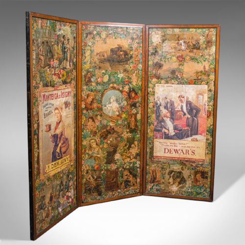 fig 4. Antique Privacy Scrap Screen, English, Photo Prop, Room Divider, Victorian, 1860