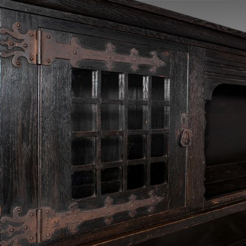 fig 6. Large Antique Housekeeper's Cabinet, Dresser, Arts & Crafts, After Liberty, 1910
