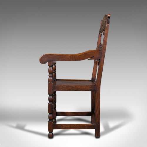 fig 4. Antique Carved Elbow Chair, Oak, Side, Hall Seat, Jacobean Revival, Victorian