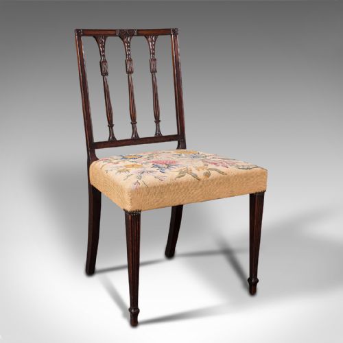 fig 1. Set Of 4 Antique Embroidered Chairs, English, Dining Seat, After Sheraton, 1780