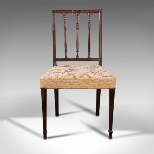 fig 2. Set Of 4 Antique Embroidered Chairs, English, Dining Seat, After Sheraton, 1780