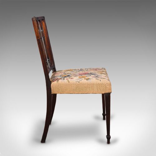 fig 3. Set Of 4 Antique Embroidered Chairs, English, Dining Seat, After Sheraton, 1780