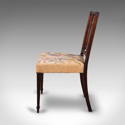 fig 4. Set Of 4 Antique Embroidered Chairs, English, Dining Seat, After Sheraton, 1780