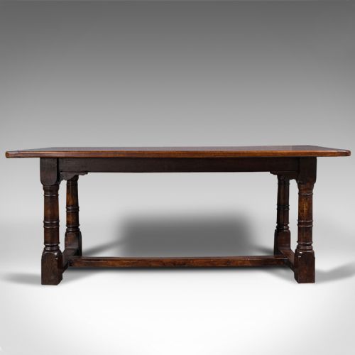 fig 1. Antique Refectory Table, English, Oak, 6 Seat, Dining, Kitchen, Victorian, 1880