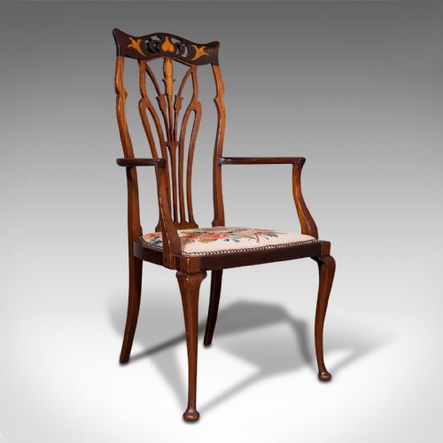 Antique Elbow Chair, English, Occasional, Art Nouveau, Libertyesque, Victorian